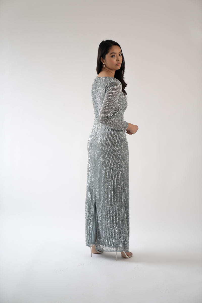 ELHM Sage Embellished Long Sleeve Maxi Dress